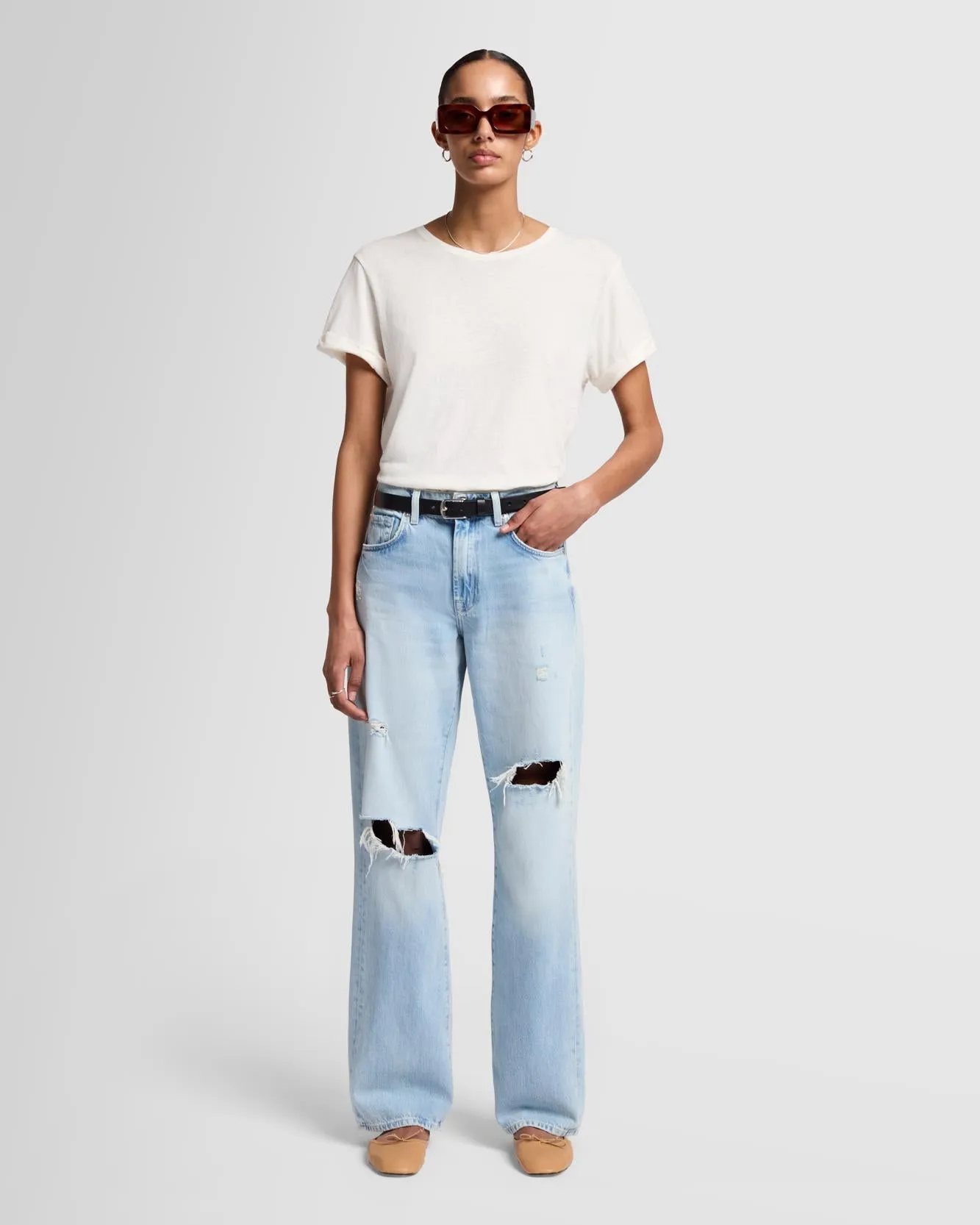 Linen Blend Tee in White sold by 7 For All Mankind product image thumbnail 3