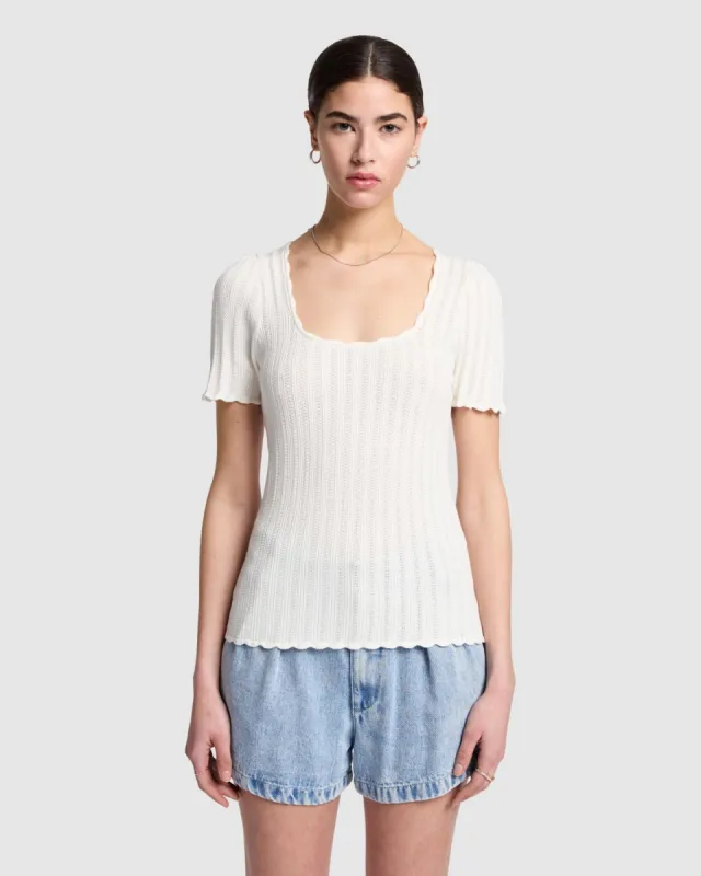 Scallop Edge Knit Tee in Vintage White sold by 7 For All Mankind