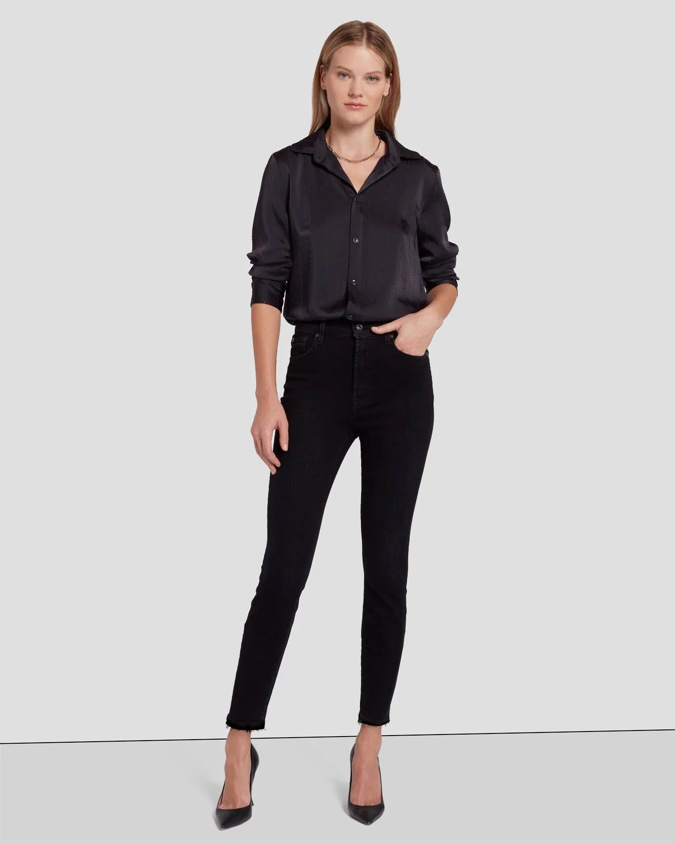High Waist Ankle Skinny in Black Rose sold by 7 For All Mankind