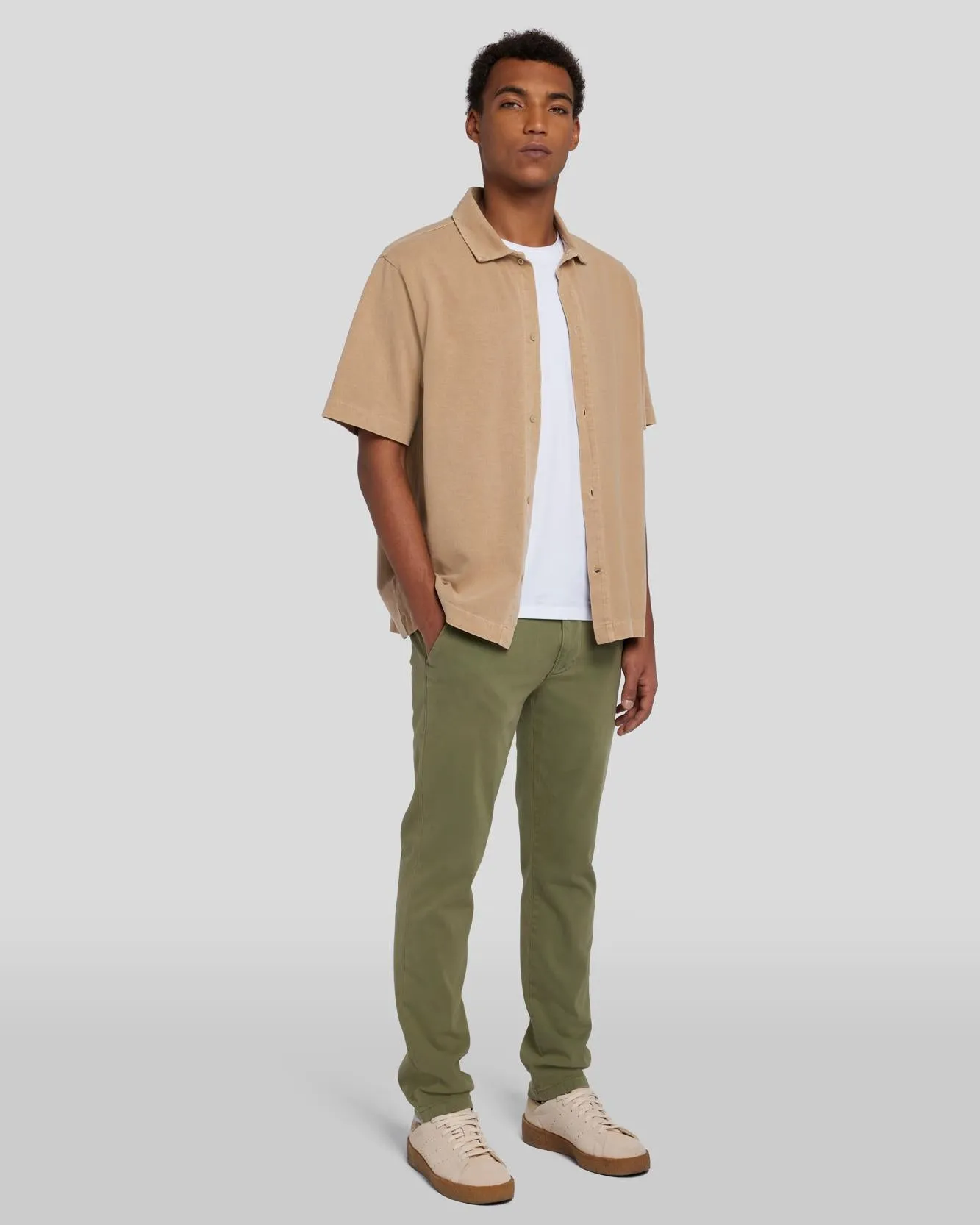 Button Down Mineral Dye Polo in Sand sold by 7 For All Mankind product image thumbnail 3