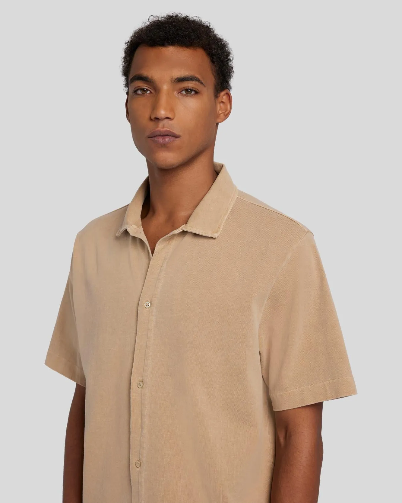 Button Down Mineral Dye Polo in Sand sold by 7 For All Mankind product image thumbnail 5