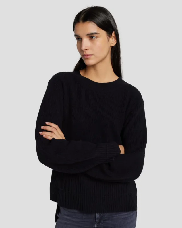 Cashmere Crewneck Sweater in Black sold by 7 For All Mankind