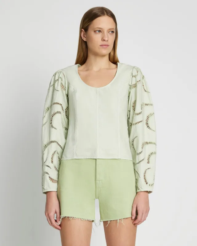 Balloon Sleeve Eyelet Top in Seafoam sold by 7 For All Mankind
