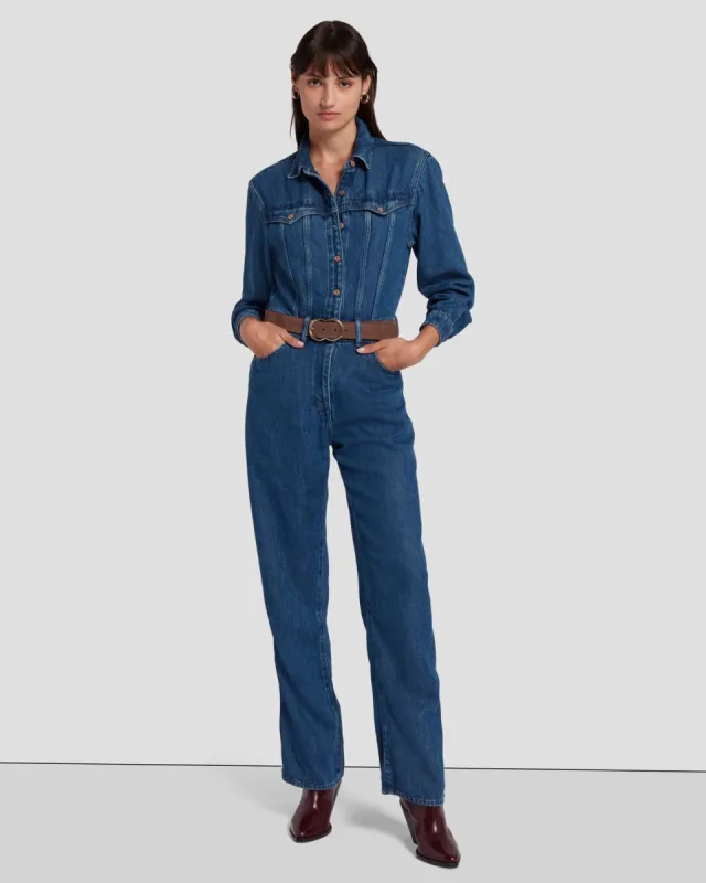 Western Denim Jumpsuit in Dolly sold by 7 For All Mankind