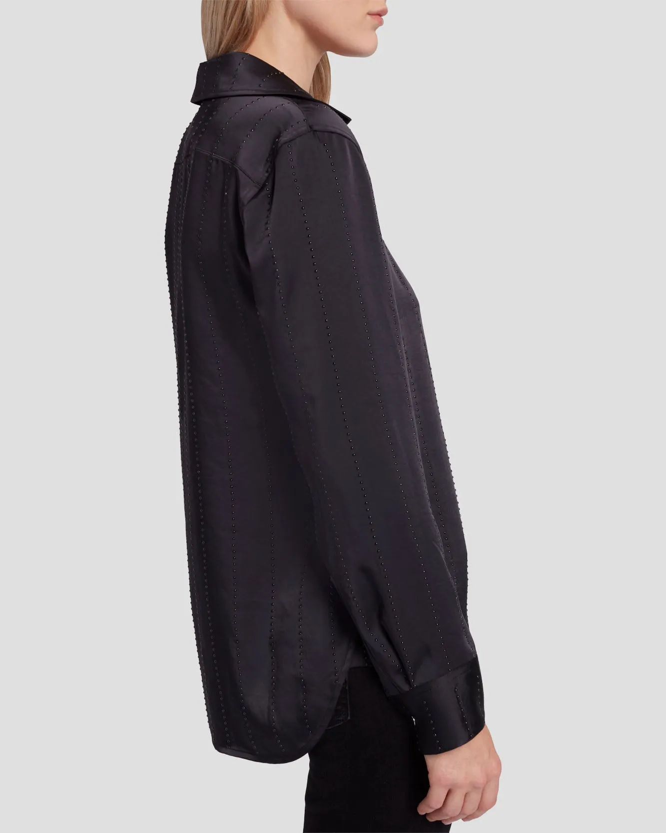 Embellished Satin Button-Up Shirt in Black sold by 7 For All Mankind product image thumbnail 5