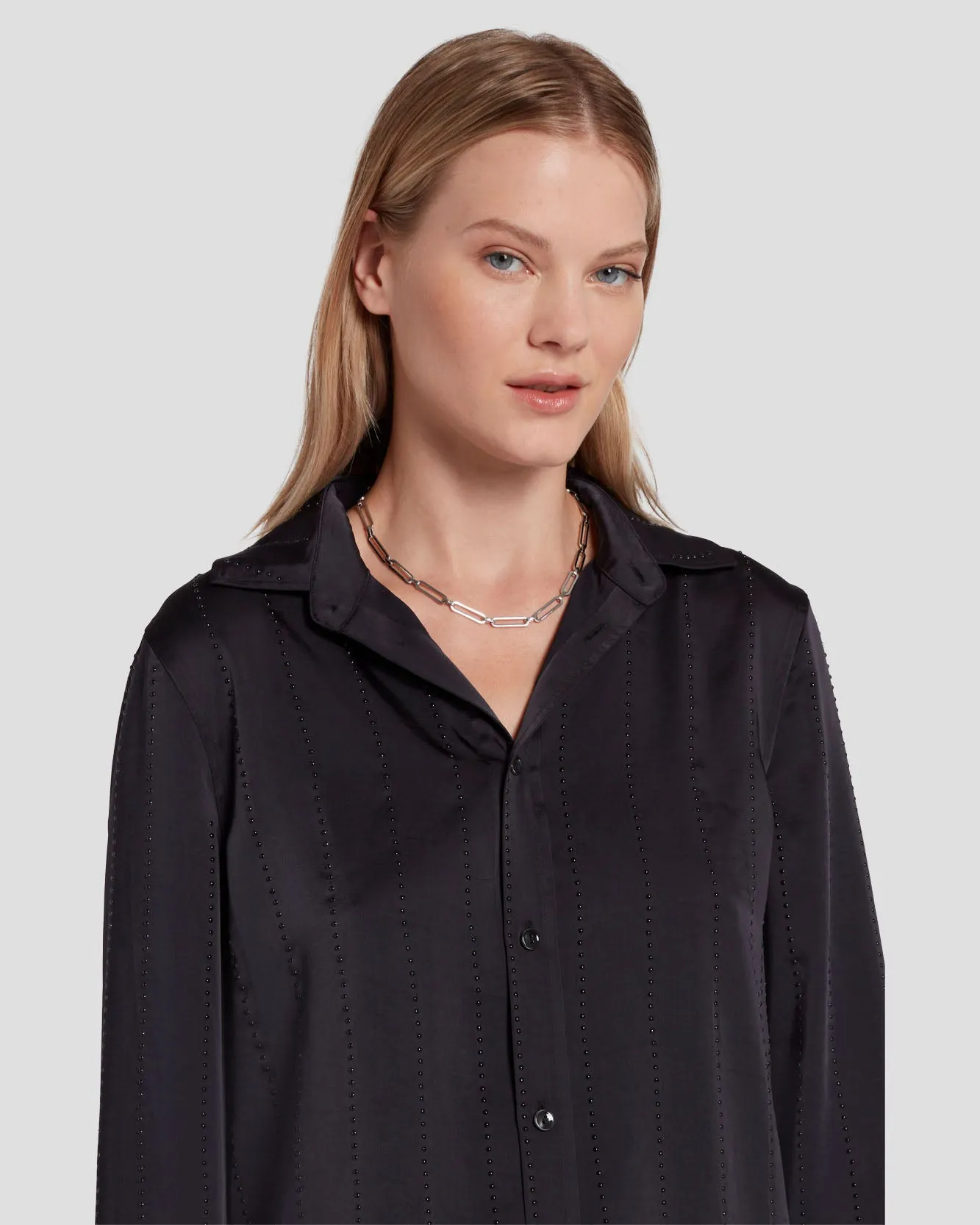 Embellished Satin Button-Up Shirt in Black sold by 7 For All Mankind product image thumbnail 3
