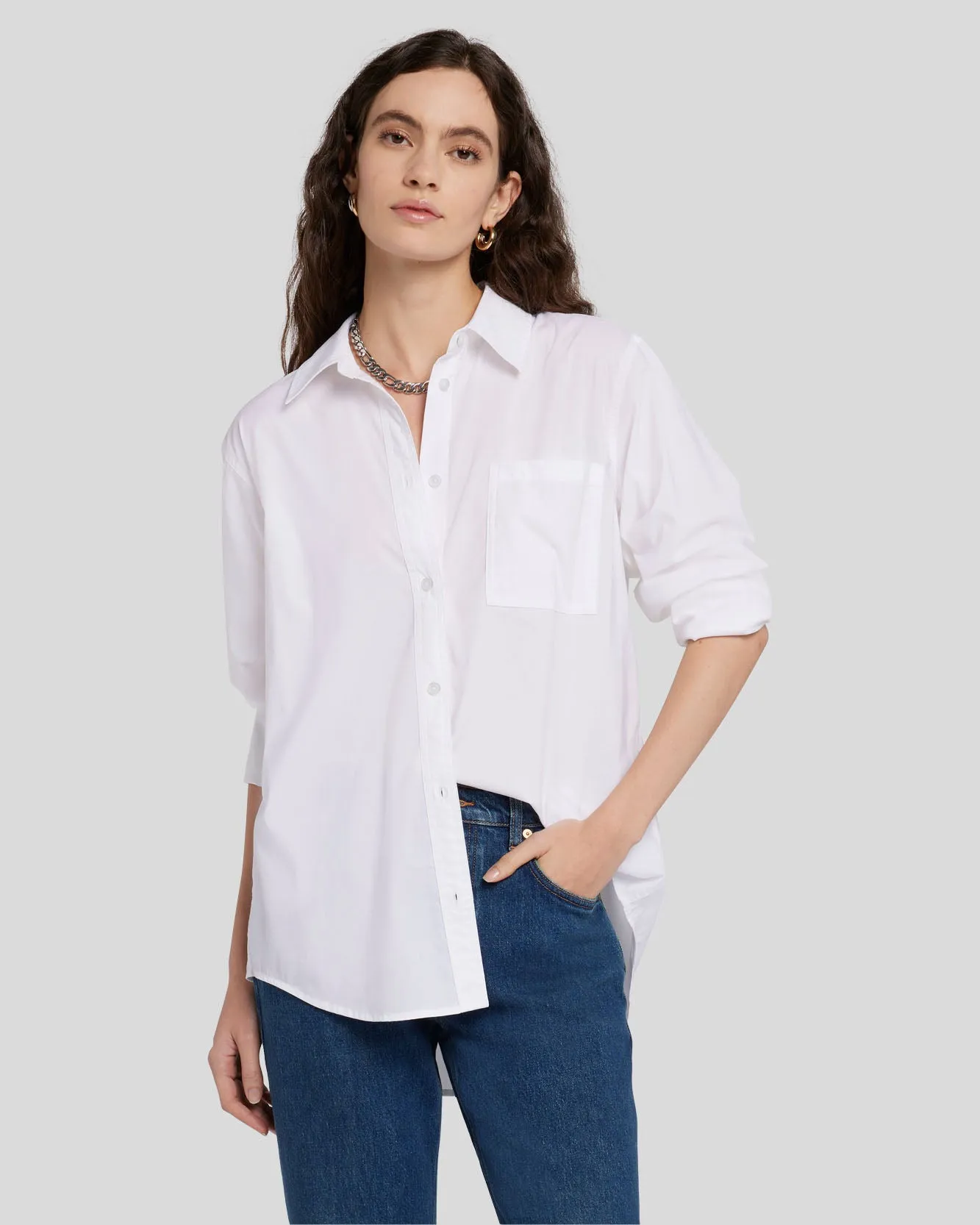 Poplin Button Down in White sold by 7 For All Mankind