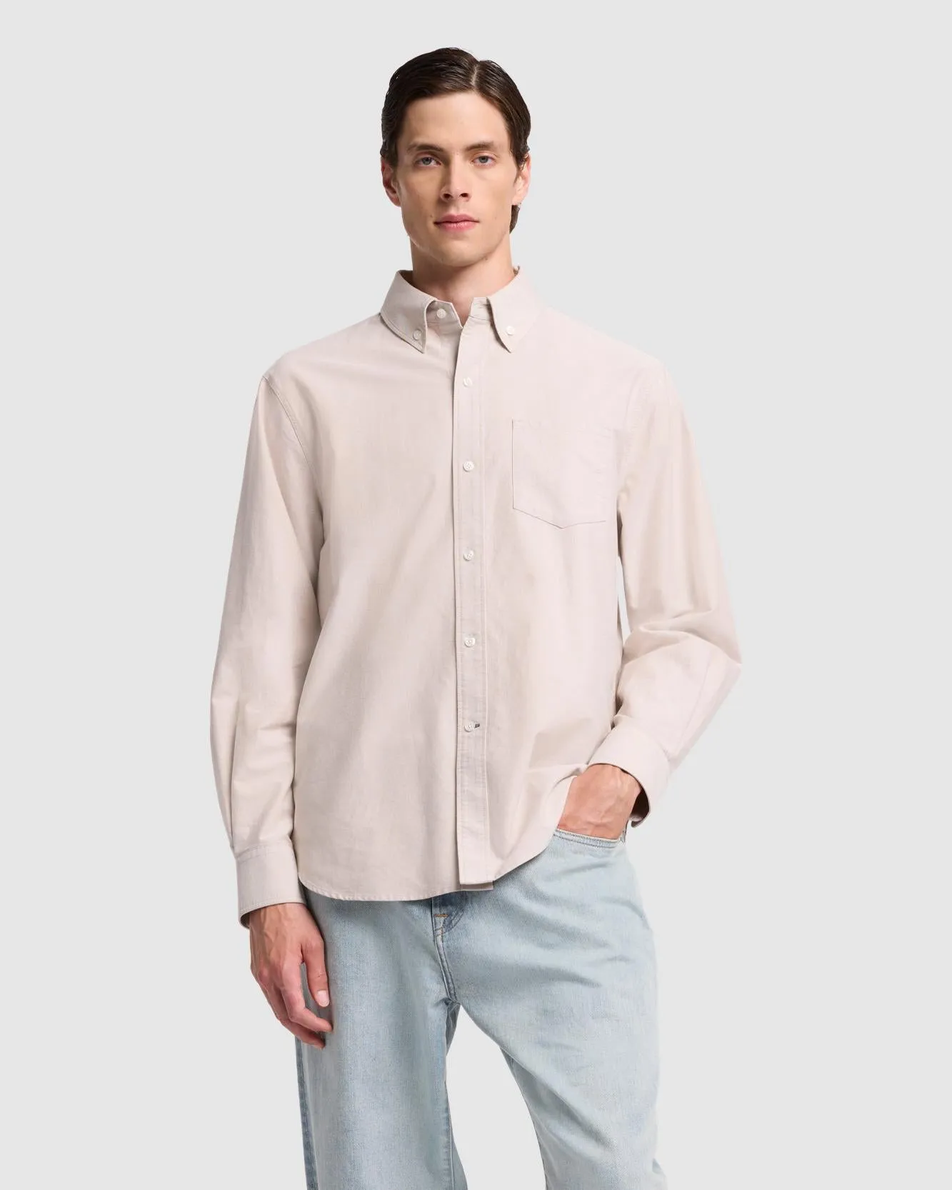 Oxford Button Down Shirt in Beige sold by 7 For All Mankind