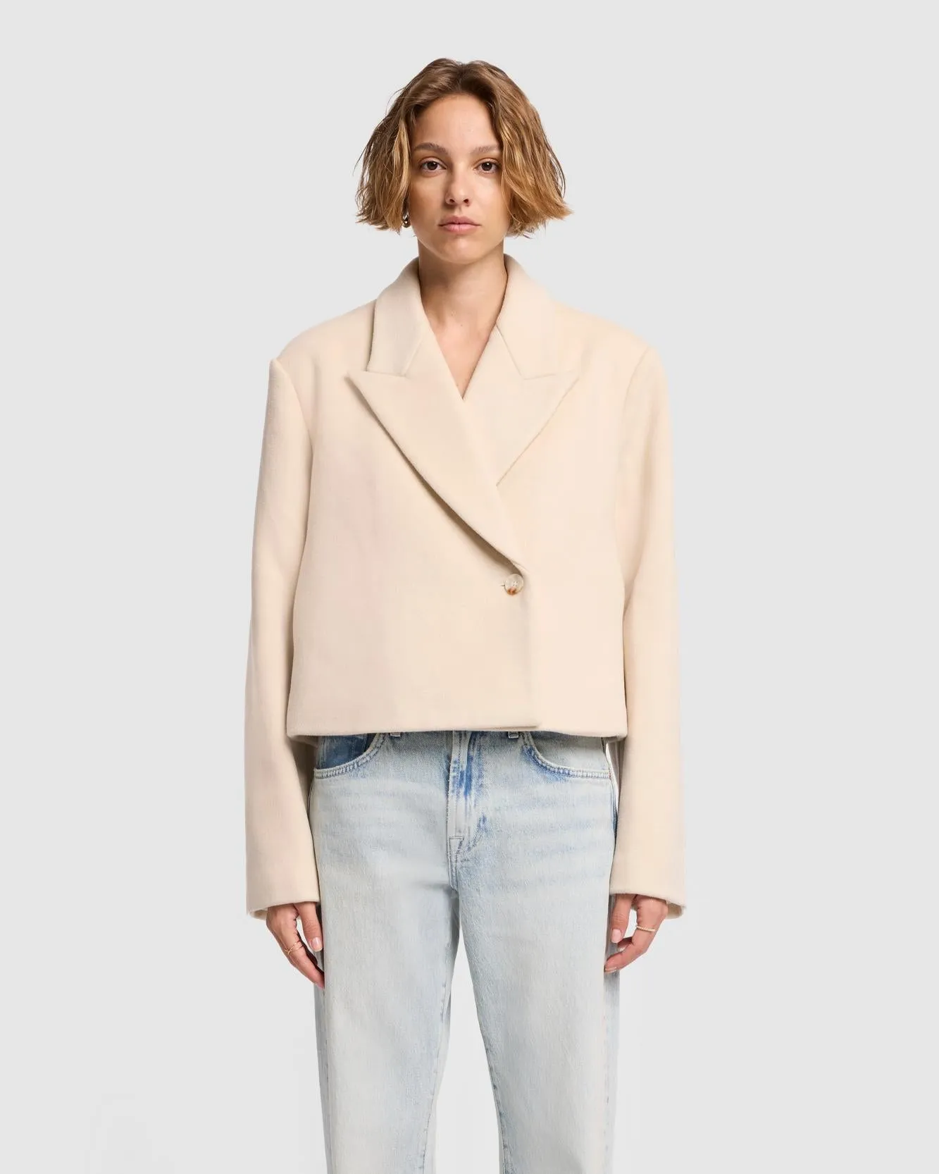 Cropped Wool Jacket in Milk sold by 7 For All Mankind