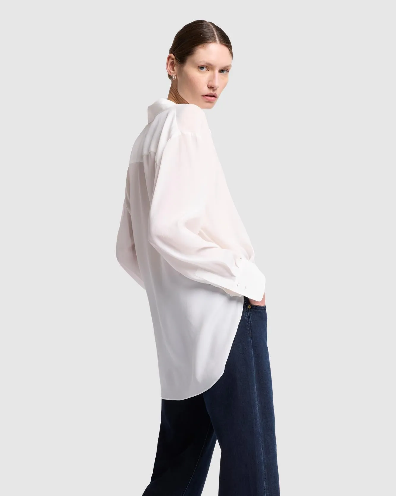 Oversized Silk Button Up in Off White sold by 7 For All Mankind product image thumbnail 3