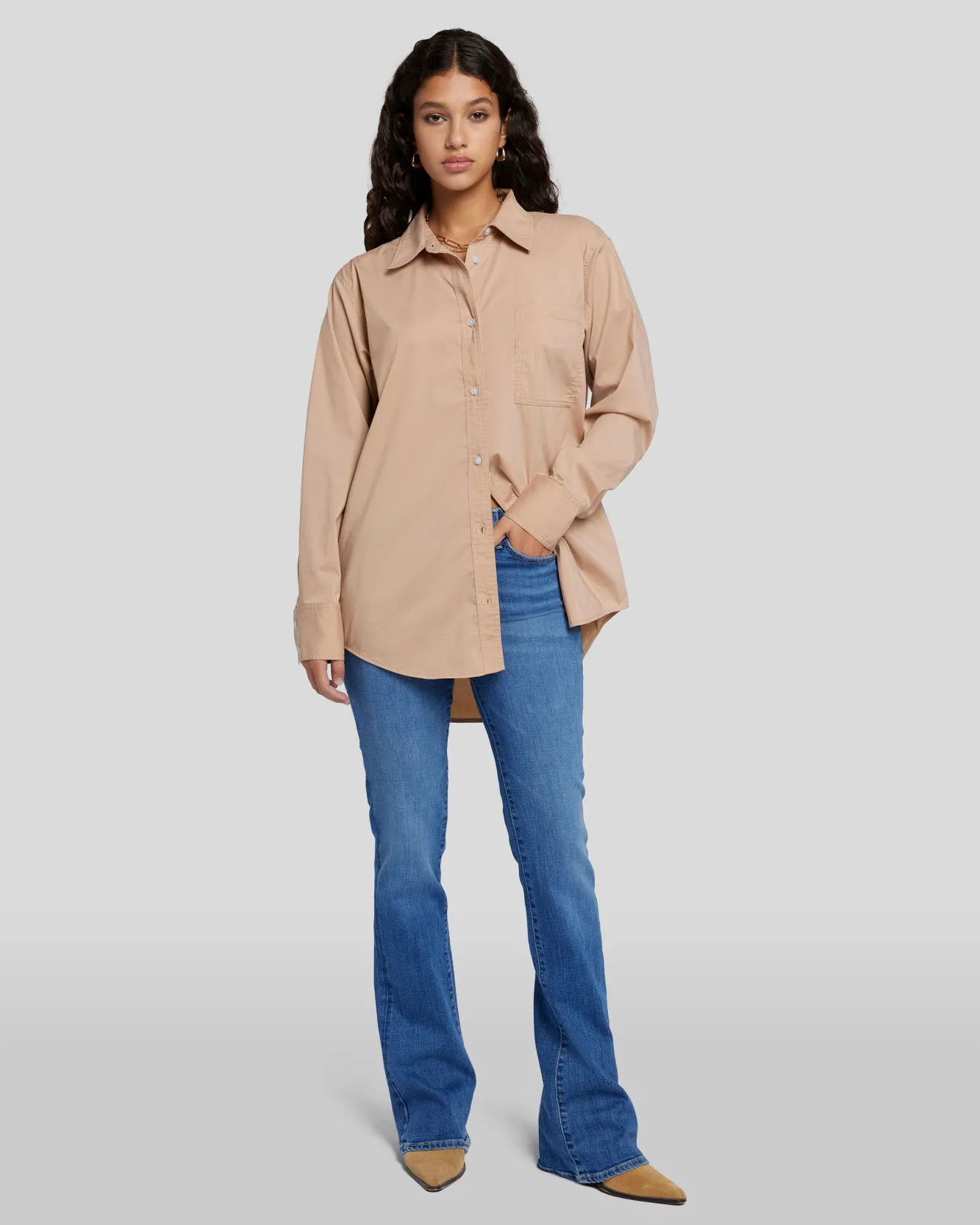 Poplin Button Down in Soft Camel sold by 7 For All Mankind product image thumbnail 3