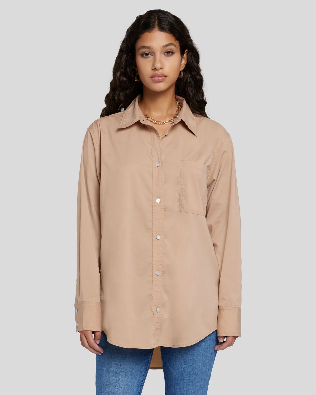 Poplin Button Down in Soft Camel sold by 7 For All Mankind