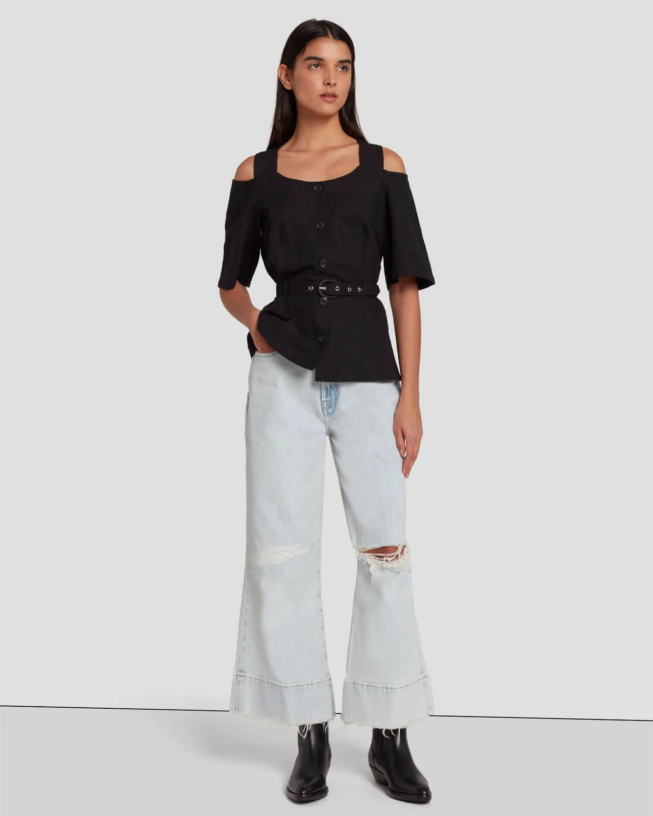 Tailored Off The Shoulder Top in Black sold by 7 For All Mankind product image thumbnail 2
