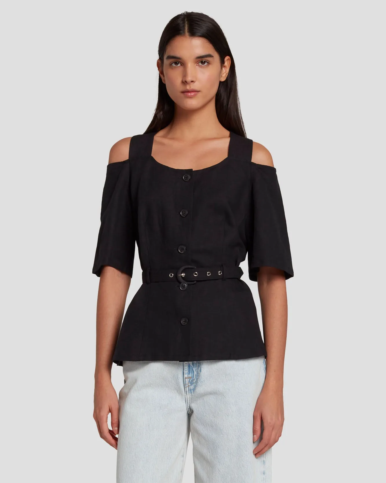 Tailored Off The Shoulder Top in Black sold by 7 For All Mankind