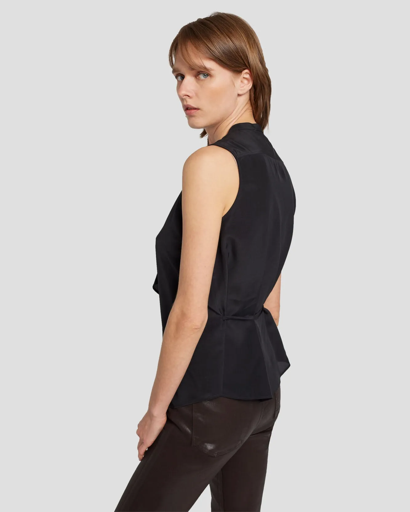 Silk Sleeveless Ruffle Blouse in Black sold by 7 For All Mankind product image thumbnail 5