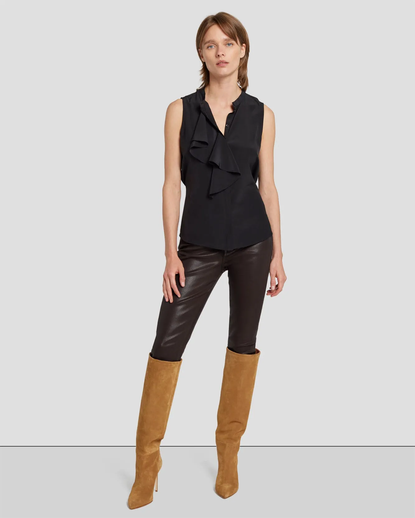 Silk Sleeveless Ruffle Blouse in Black sold by 7 For All Mankind product image thumbnail 2
