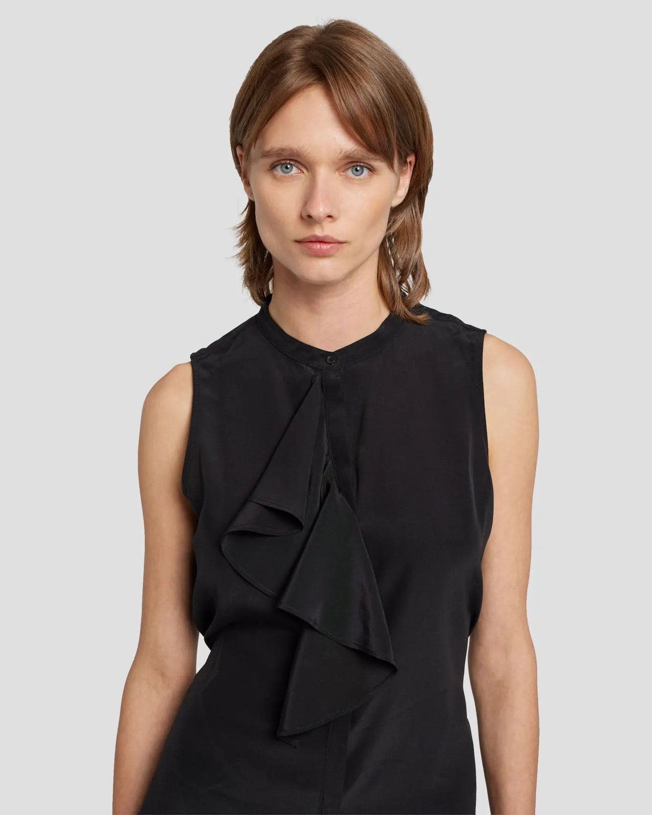 Silk Sleeveless Ruffle Blouse in Black sold by 7 For All Mankind product image thumbnail 3