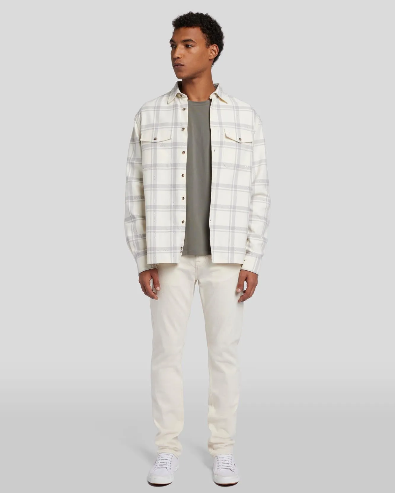 Checkered Overshirt in Off White sold by 7 For All Mankind product image thumbnail 3