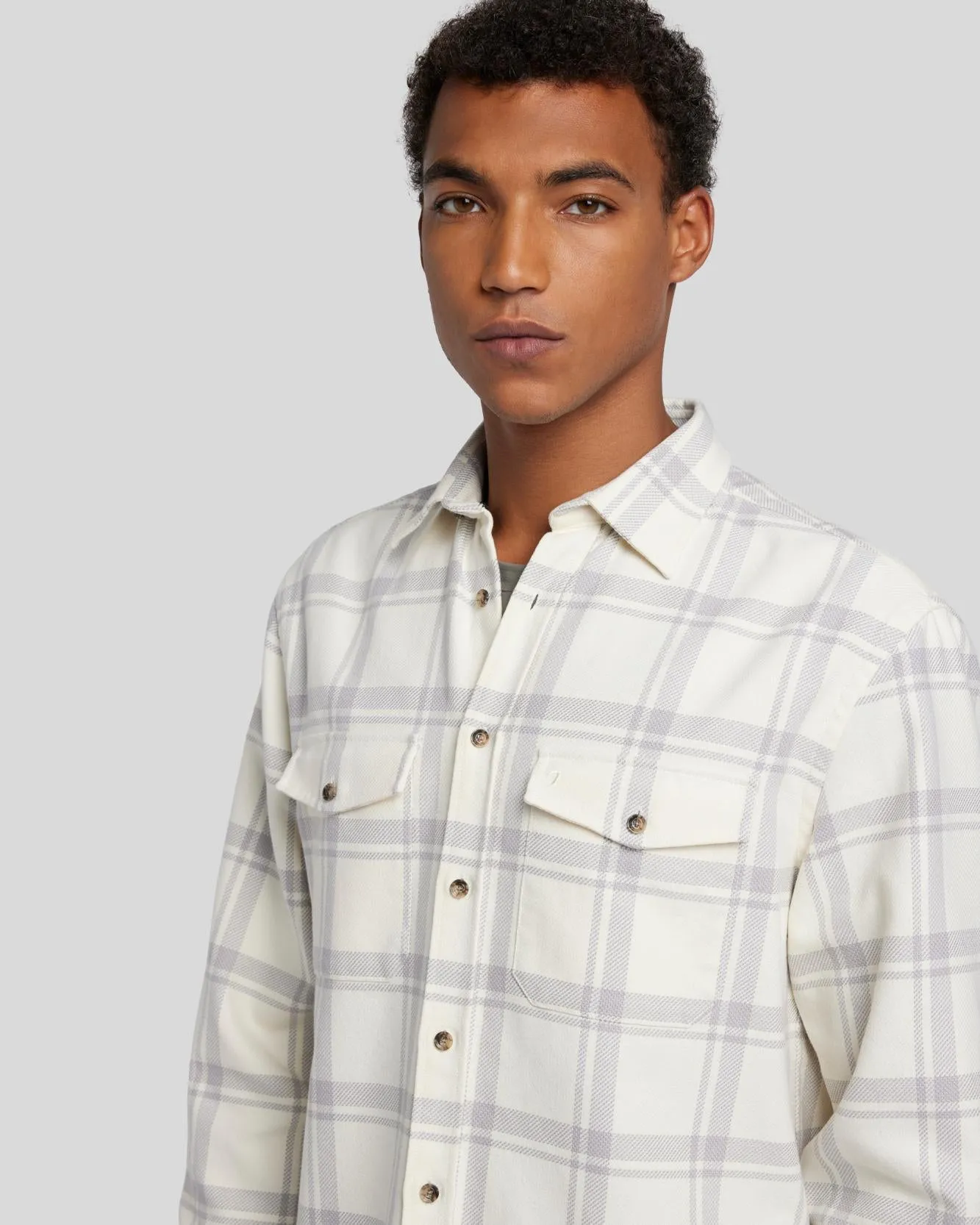 Checkered Overshirt in Off White sold by 7 For All Mankind product image thumbnail 5