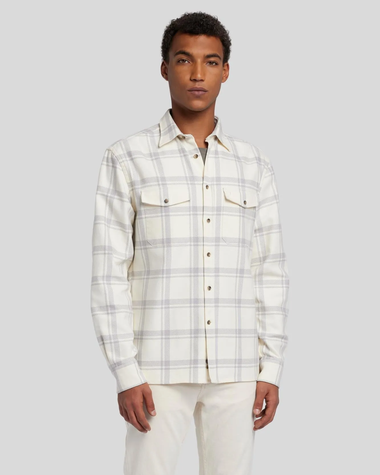 Checkered Overshirt in Off White sold by 7 For All Mankind product image thumbnail 2
