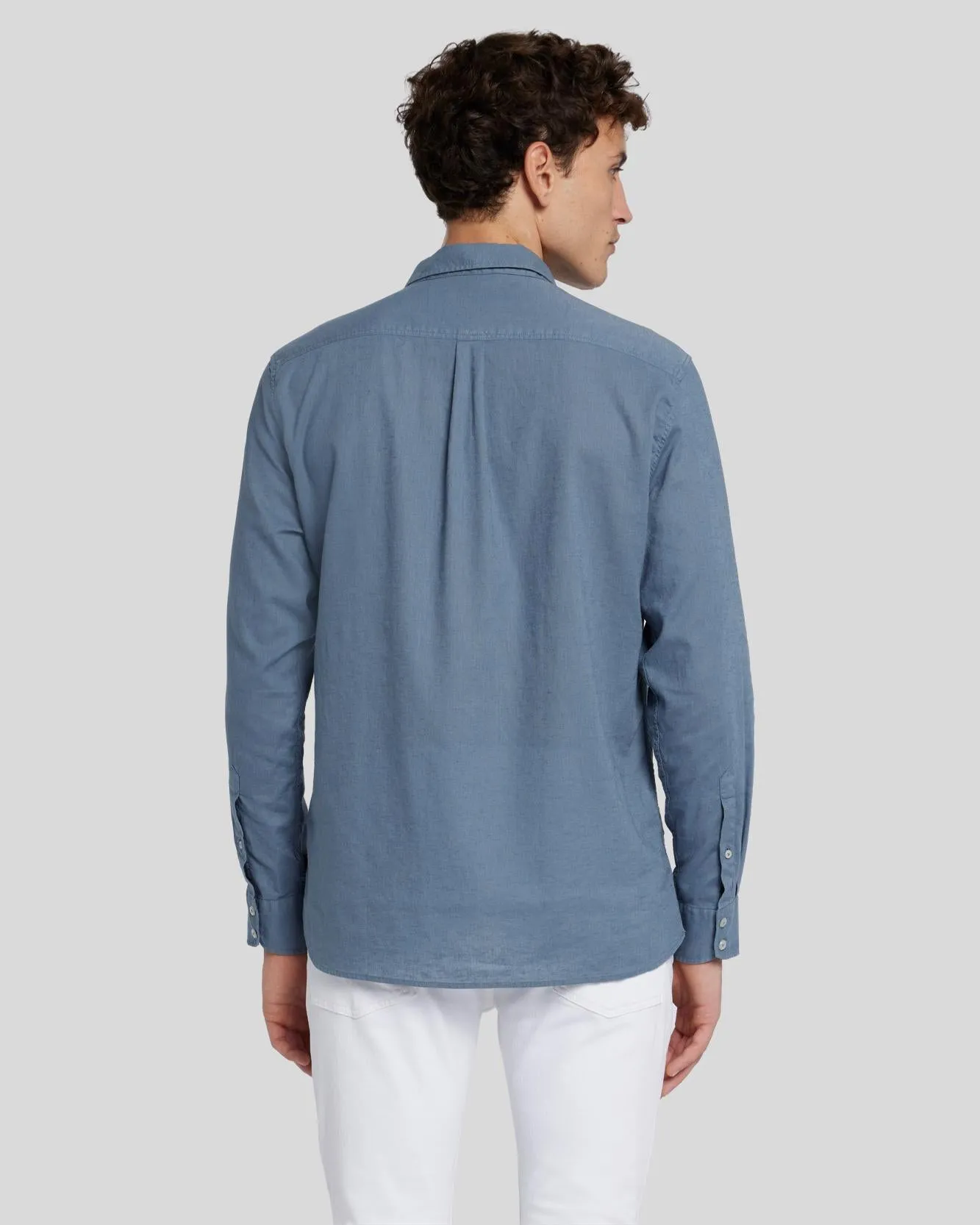 Linen Blend Button Up Shirt in Dusty Blue sold by 7 For All Mankind product image thumbnail 4