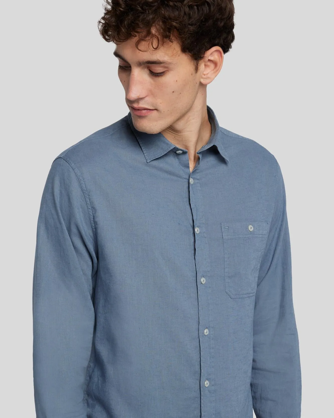 Linen Blend Button Up Shirt in Dusty Blue sold by 7 For All Mankind product image thumbnail 5