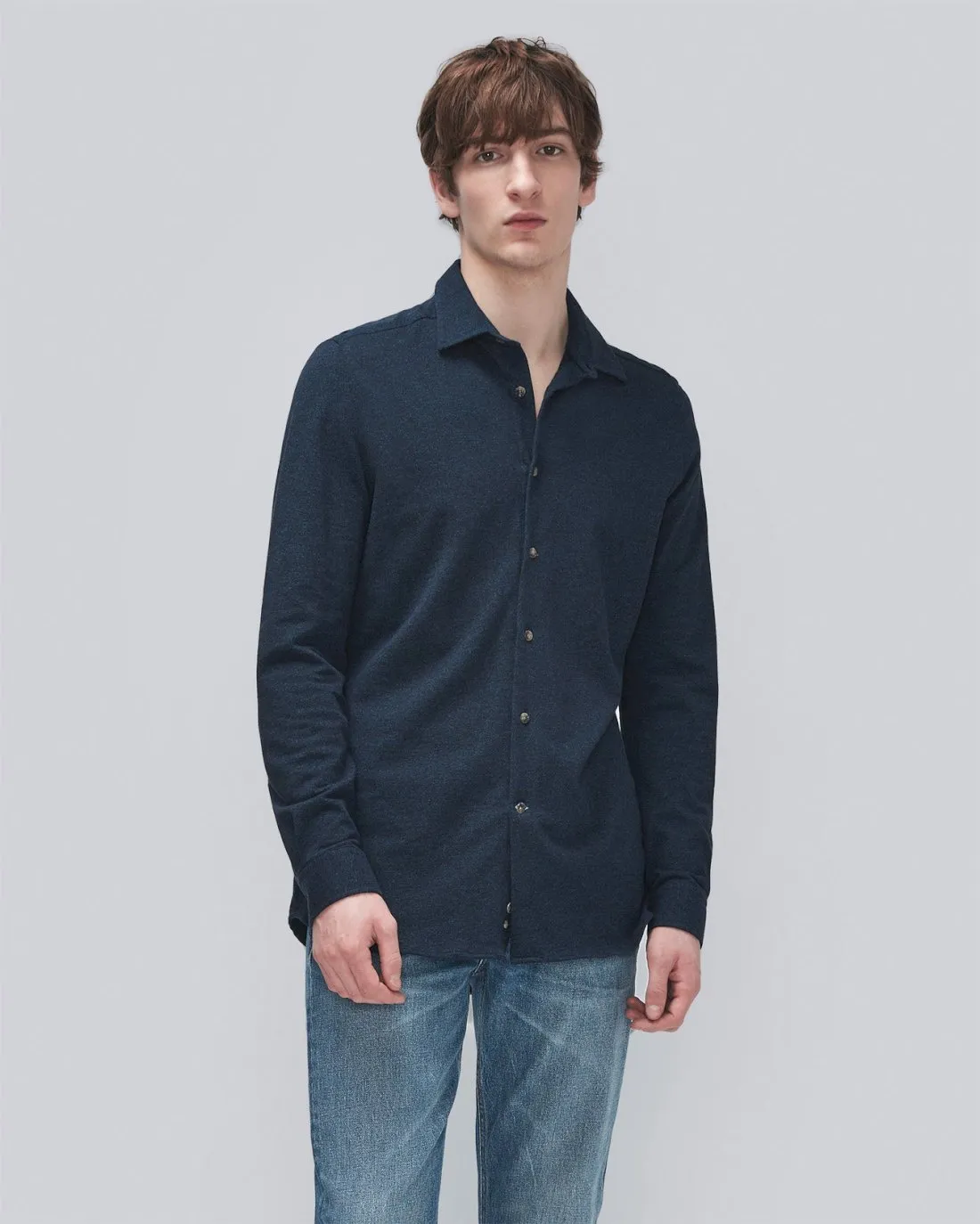 Pique Knit Button Down in Navy sold by 7 For All Mankind
