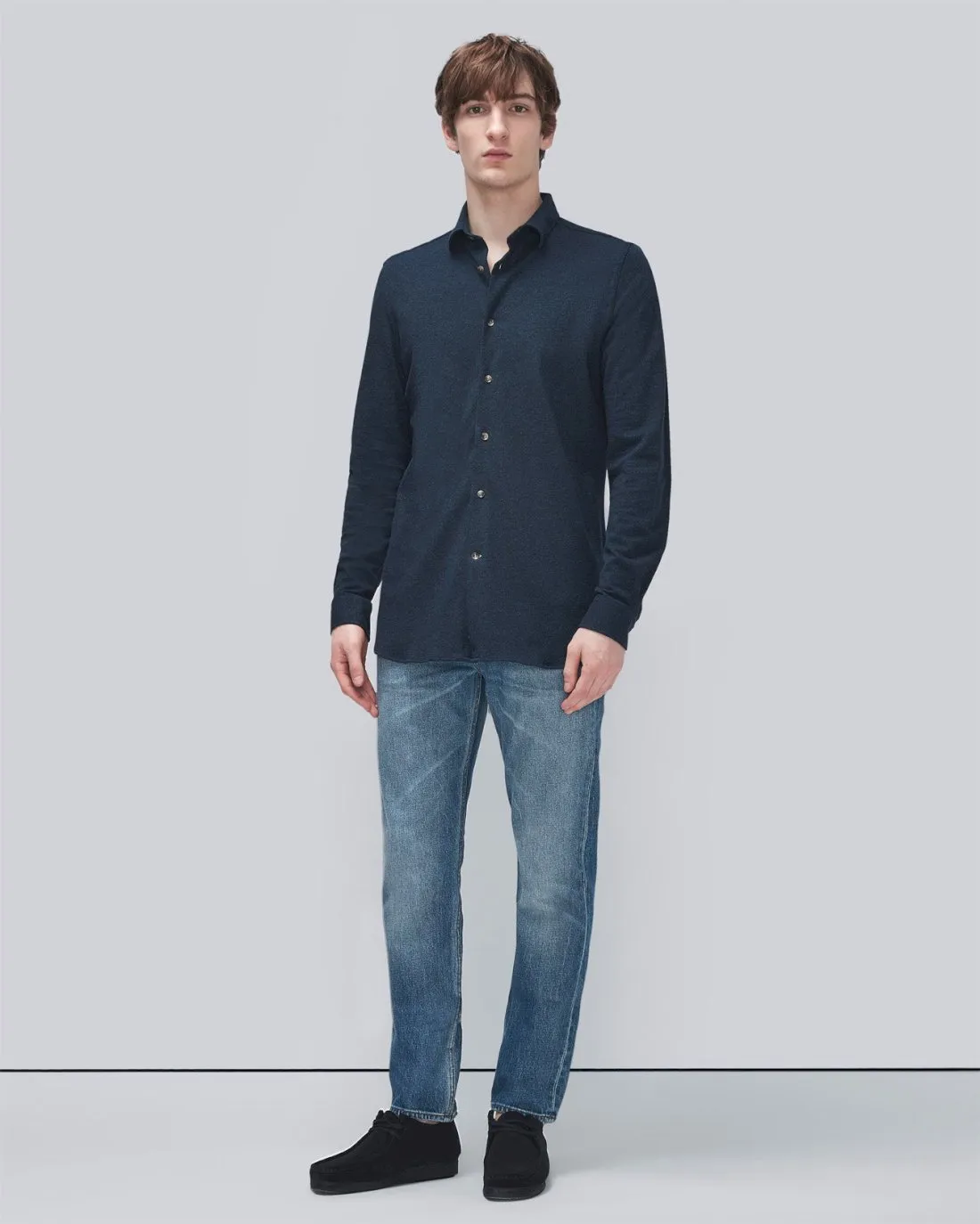 Pique Knit Button Down in Navy sold by 7 For All Mankind product image thumbnail 2