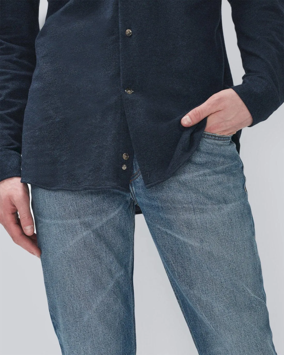 Pique Knit Button Down in Navy sold by 7 For All Mankind product image thumbnail 3