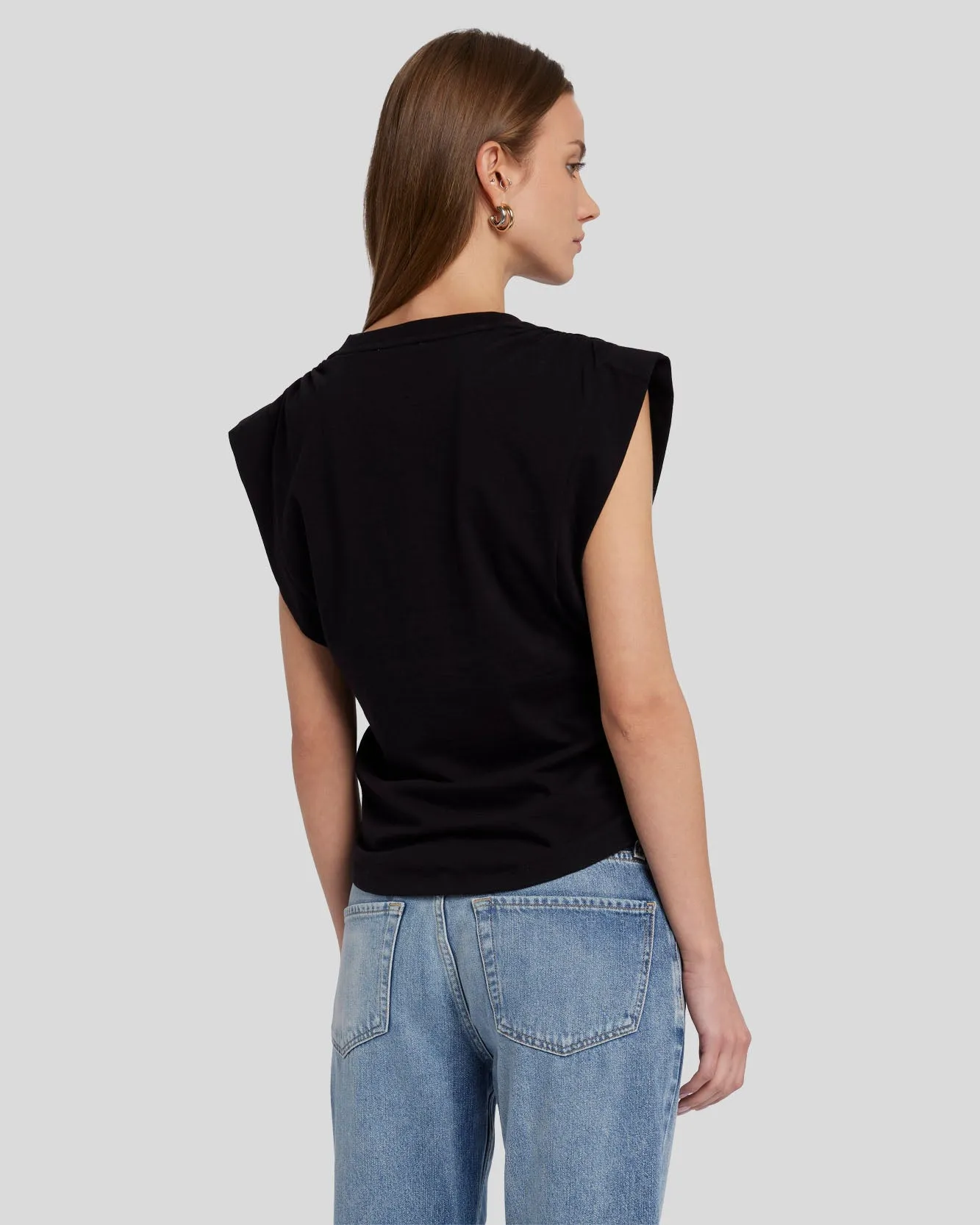 Ruched Sleeveless Tee in Black sold by 7 For All Mankind product image thumbnail 4