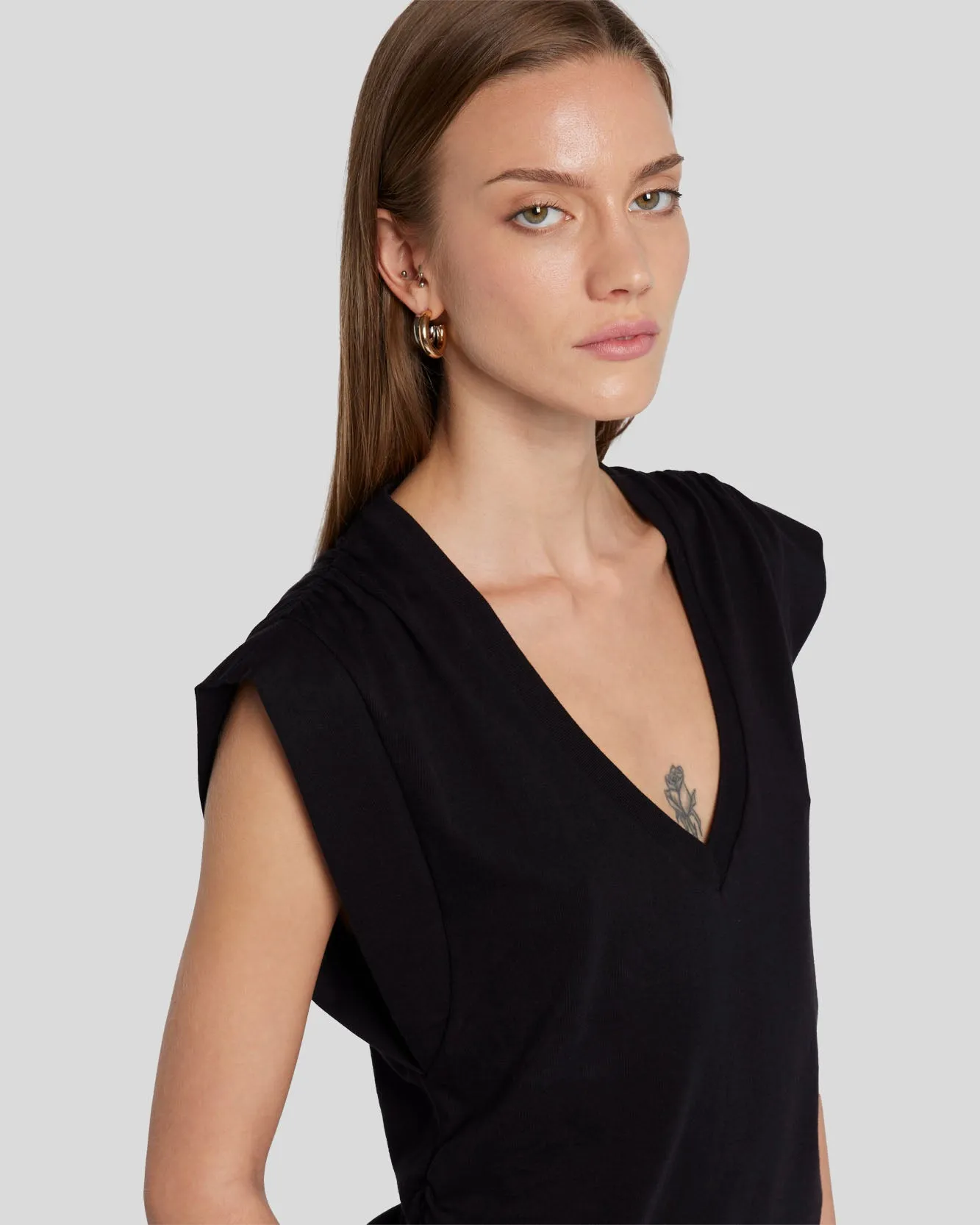 Ruched Sleeveless Tee in Black sold by 7 For All Mankind product image thumbnail 5