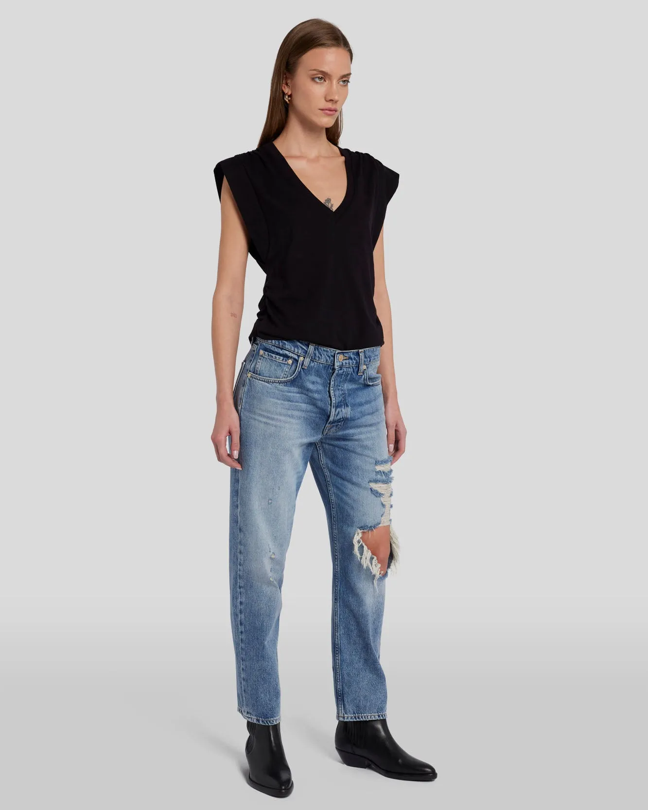 Ruched Sleeveless Tee in Black sold by 7 For All Mankind product image thumbnail 2
