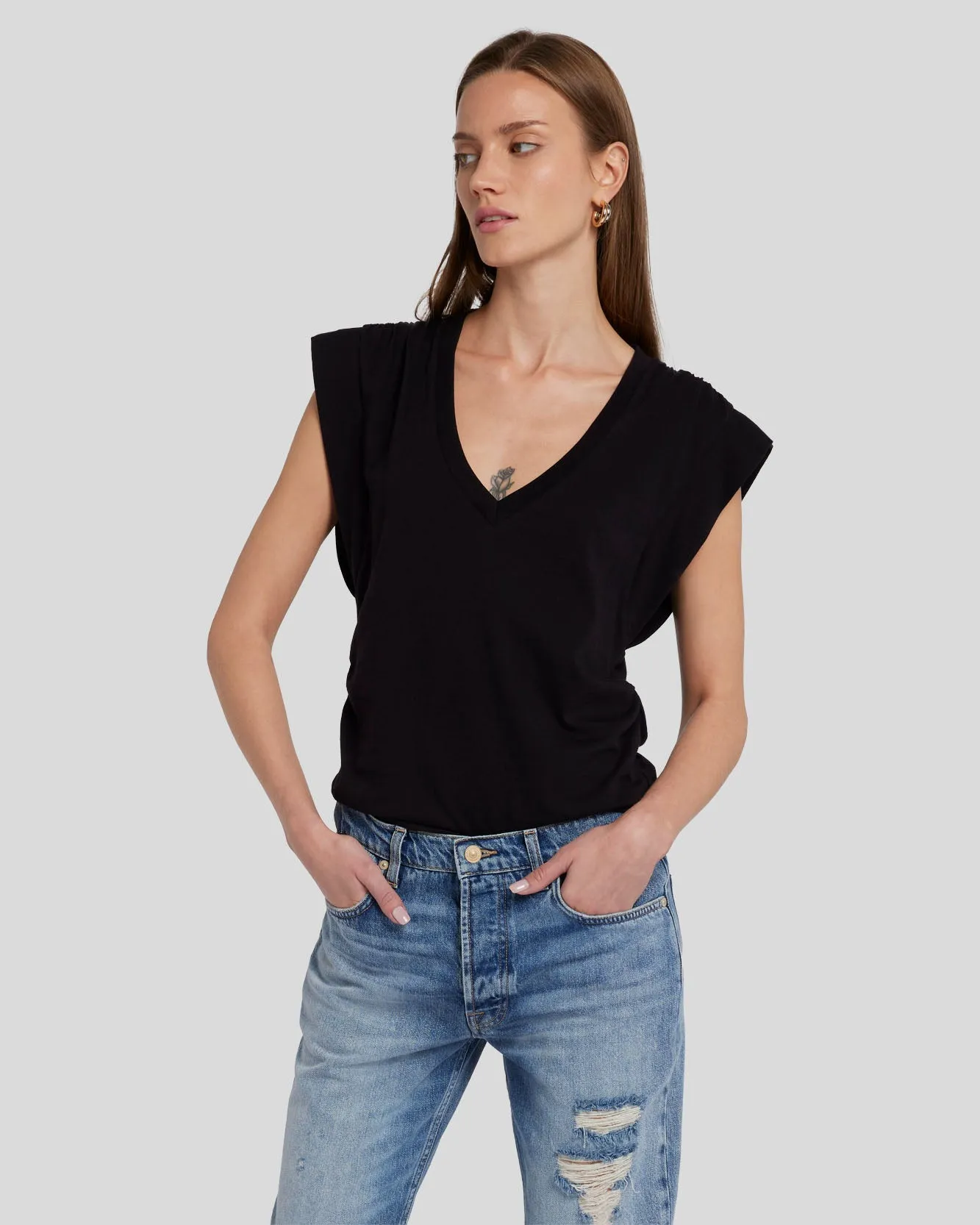 Ruched Sleeveless Tee in Black sold by 7 For All Mankind product image thumbnail 3