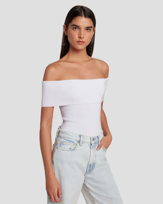 Off The Shoulder Ribbed Top in Bright White sold by 7 For All Mankind