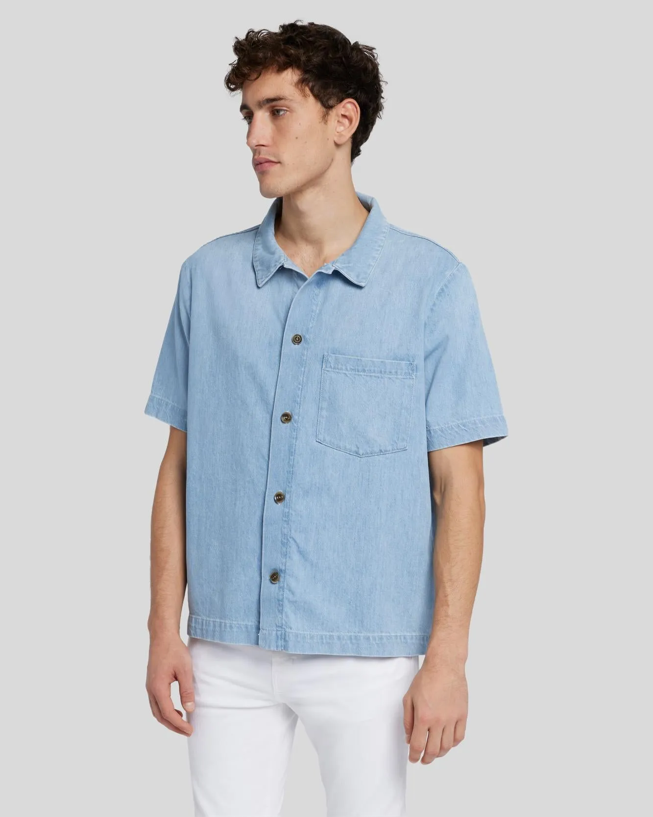 Denim Camp Shirt in Azure sold by 7 For All Mankind