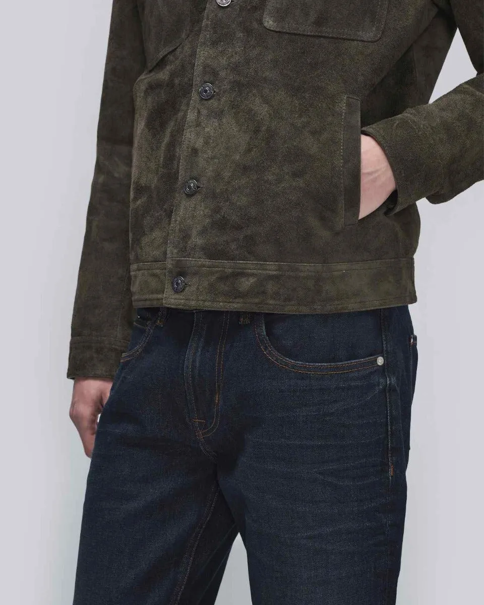 Modern Suede Trucker Jacket in Forest sold by 7 For All Mankind product image thumbnail 2