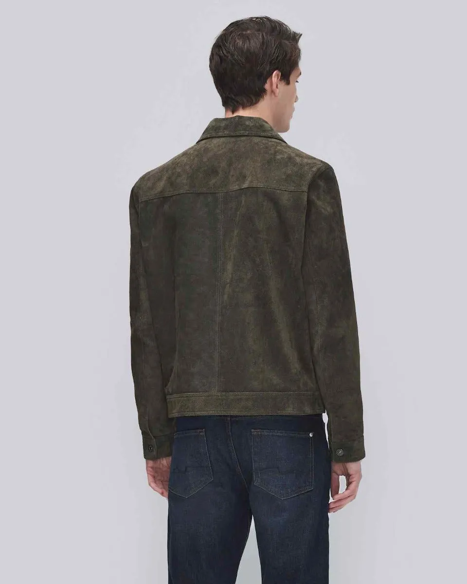 Modern Suede Trucker Jacket in Forest sold by 7 For All Mankind product image thumbnail 4