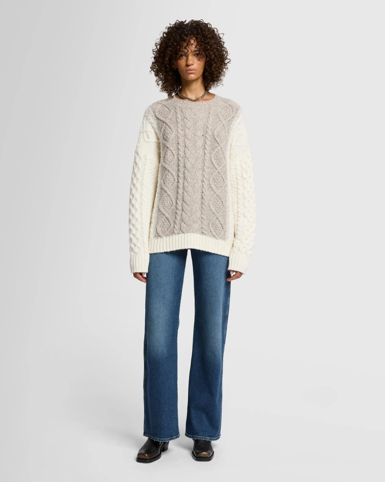 Wool Mock Neck Cable Pullover in Quiet Grey sold by 7 For All Mankind product image thumbnail 2