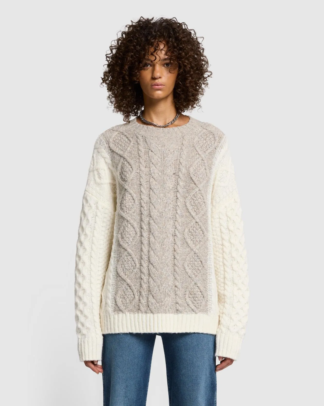 Wool Mock Neck Cable Pullover in Quiet Grey sold by 7 For All Mankind