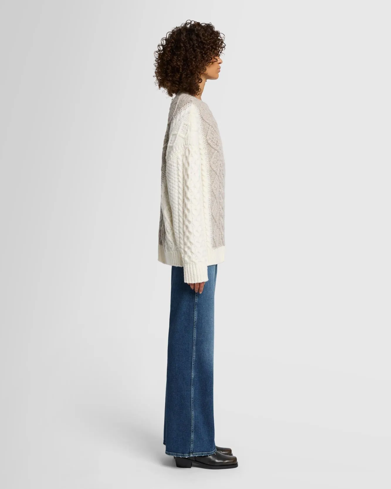 Wool Mock Neck Cable Pullover in Quiet Grey sold by 7 For All Mankind product image thumbnail 5