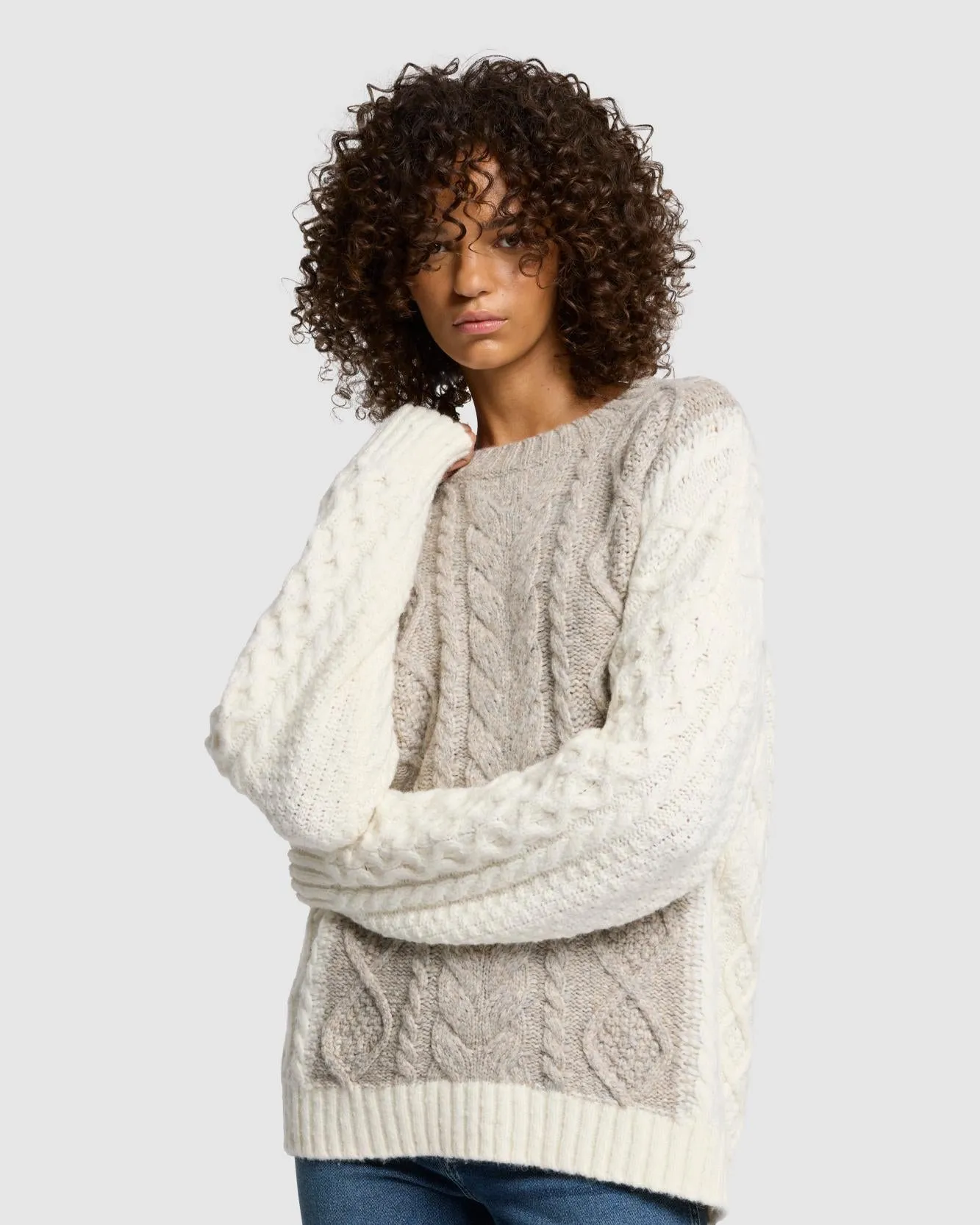 Wool Mock Neck Cable Pullover in Quiet Grey sold by 7 For All Mankind product image thumbnail 3