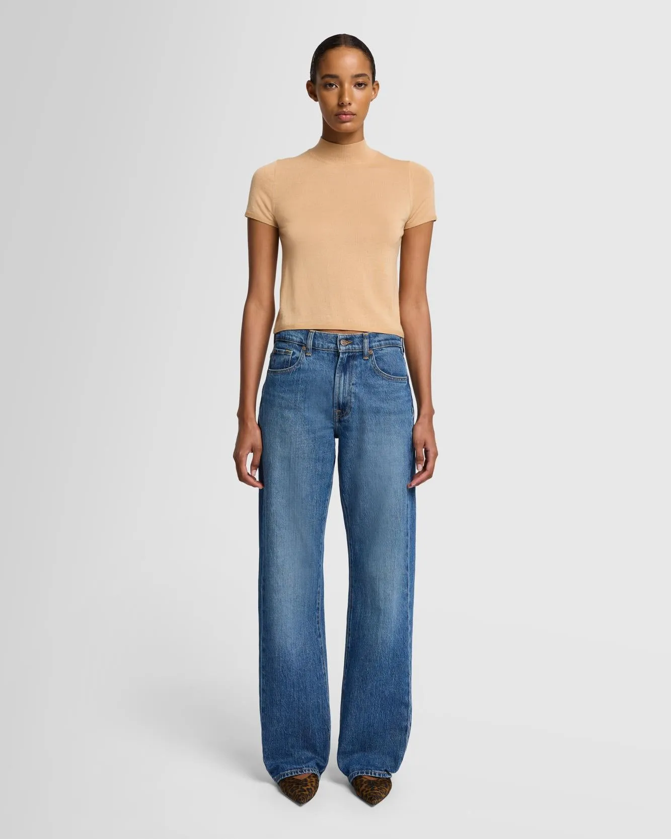 Cashmere Mock Neck Short Sleeve Sweater in Porcini sold by 7 For All Mankind product image thumbnail 2