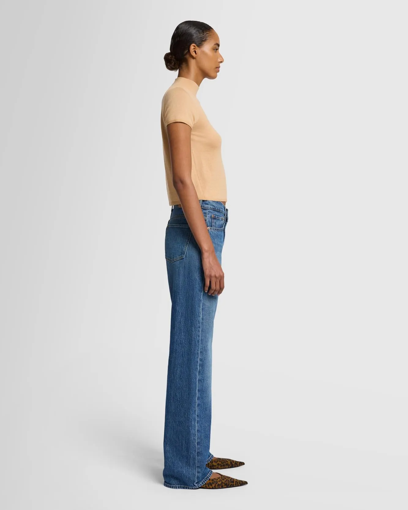 Cashmere Mock Neck Short Sleeve Sweater in Porcini sold by 7 For All Mankind product image thumbnail 5