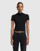 Cashmere Mock Neck Short Sleeve Sweater in Black sold by 7 For All Mankind