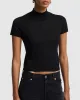 Cashmere Mock Neck Short Sleeve Sweater in Black sold by 7 For All Mankind