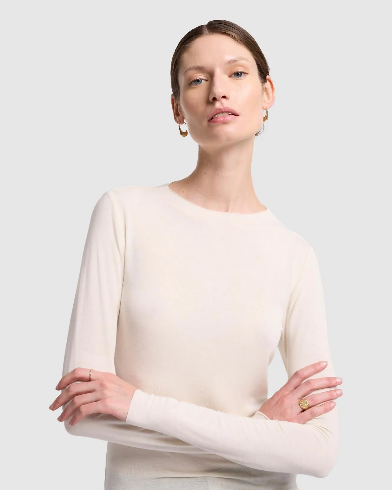 Long Sleeve High Neck Top in Milk sold by 7 For All Mankind product image thumbnail 3