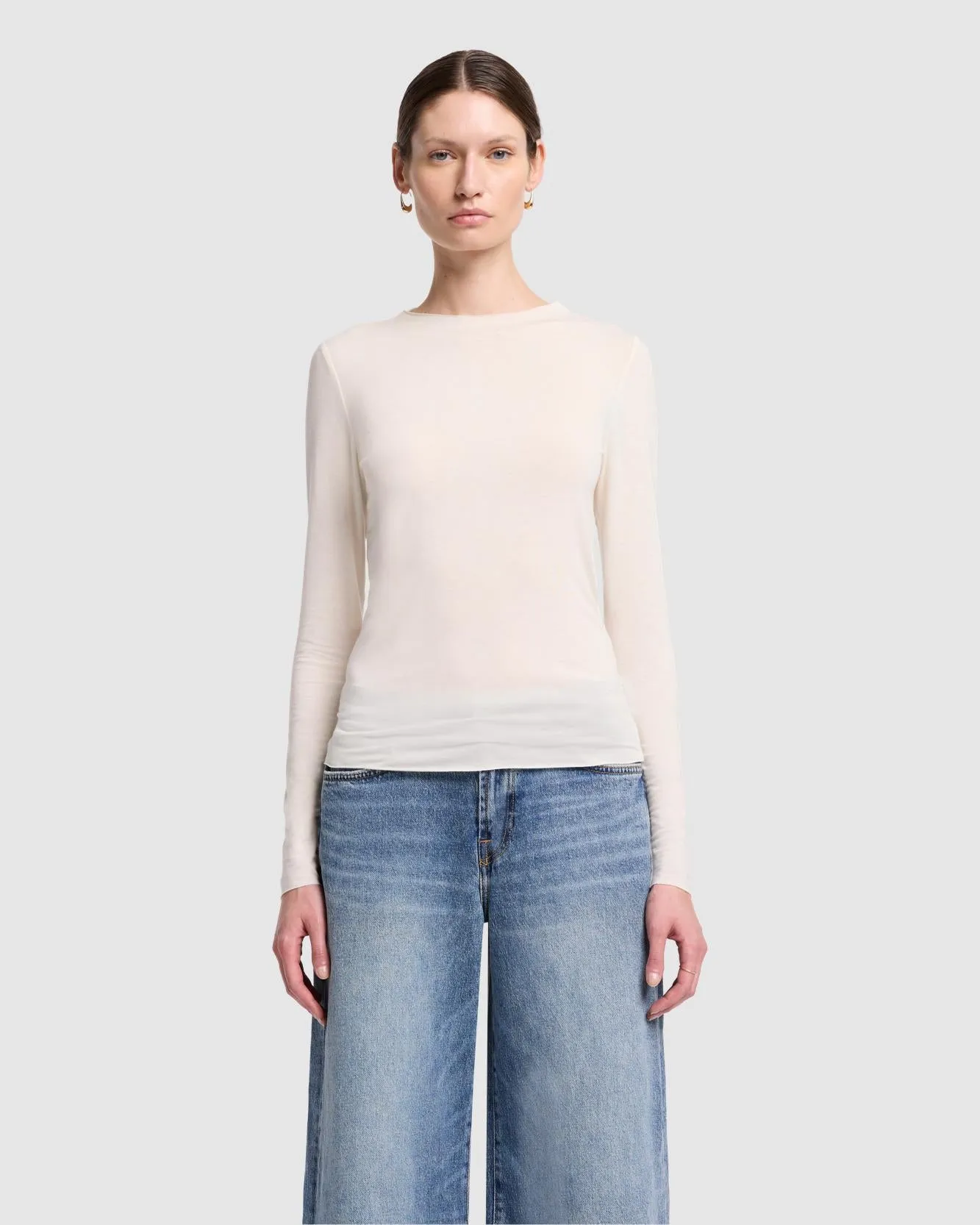 Long Sleeve High Neck Top in Milk sold by 7 For All Mankind