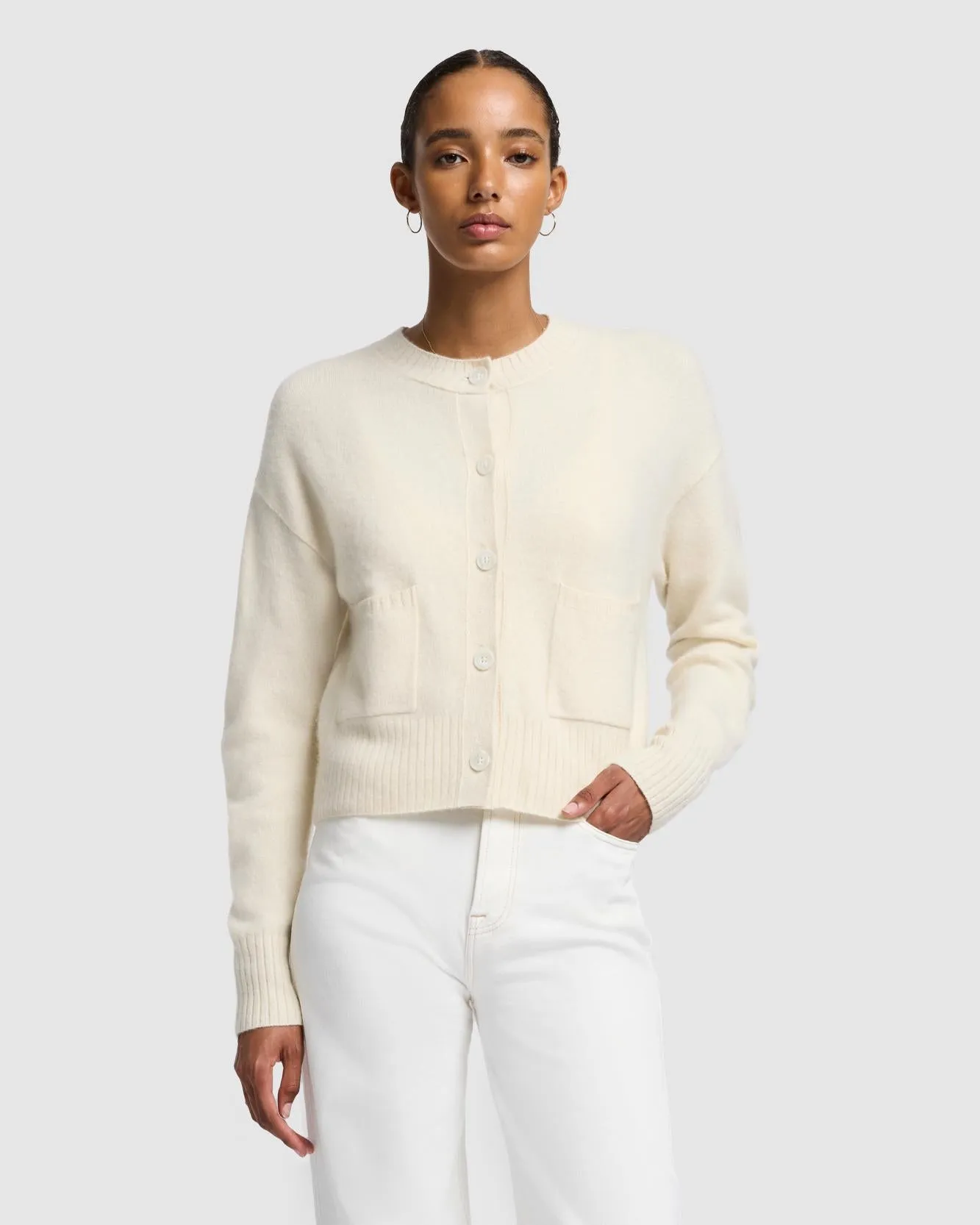 Cashmere Blend Cardigan in Milk sold by 7 For All Mankind