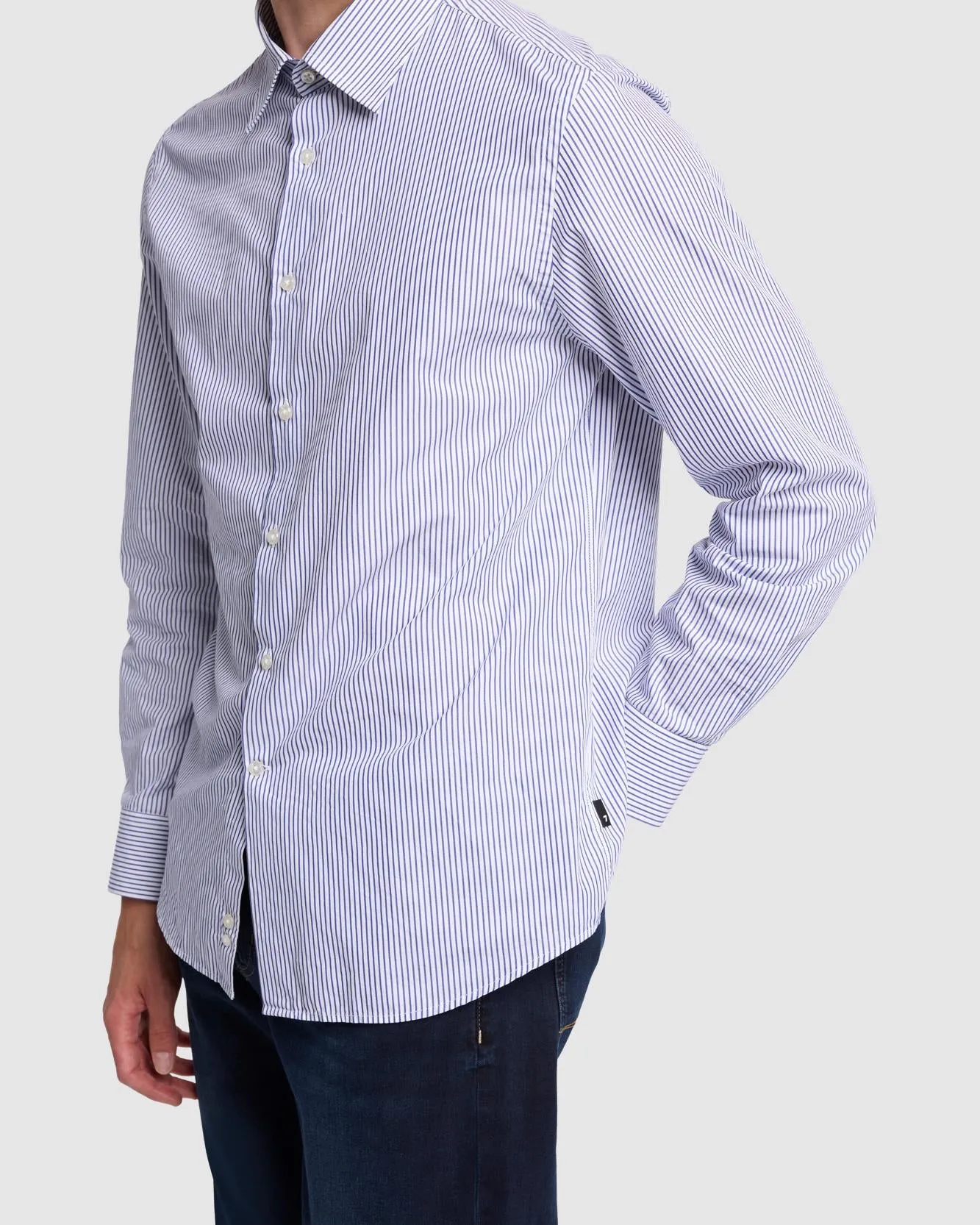 Long Sleeve Poplin Shirt in Navy Stripe sold by 7 For All Mankind product image thumbnail 3