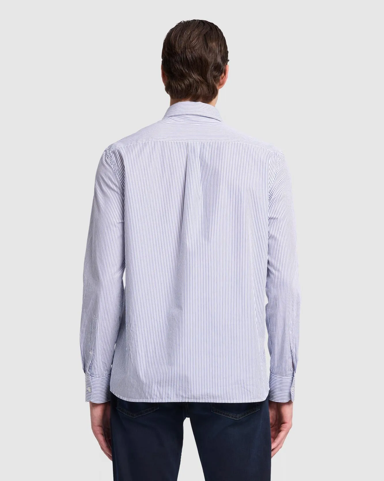 Long Sleeve Poplin Shirt in Navy Stripe sold by 7 For All Mankind product image thumbnail 4